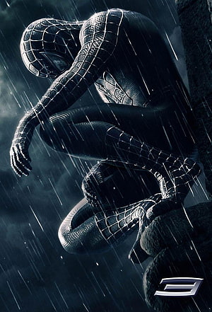 Spider-Man 3 Symbiote Suit Crouching in Rain HD phone wallpaper