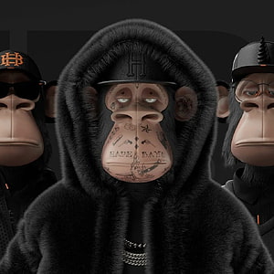 HapeBeast 3D Render: Central Monkey in Black Hoodie with Facial Tattoos and Two Flanking Characters HD phone wallpaper