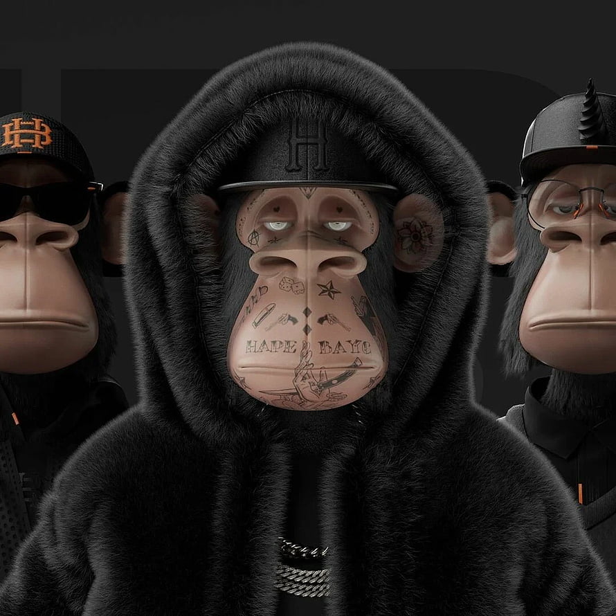 HapeBeast 3D Render: Central Monkey in Black Hoodie with Facial Tattoos and Two Flanking Characters HD phone wallpaper