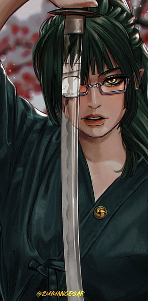 Maki Zenin from Jujutsu Kaisen Holding a Katana in Dark Kimono HD phone wallpaper