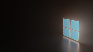 Windows 11 Dark Minimalist Logo Wallpaper with Glowing Blue Panes on Black Background HD wallpaper