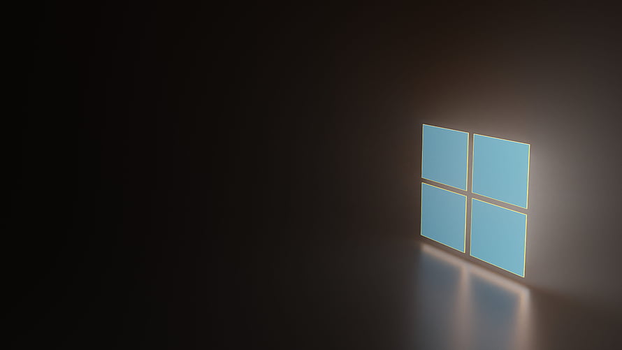 Windows 11 Dark Minimalist Logo Wallpaper with Glowing Blue Panes on Black Background HD wallpaper
