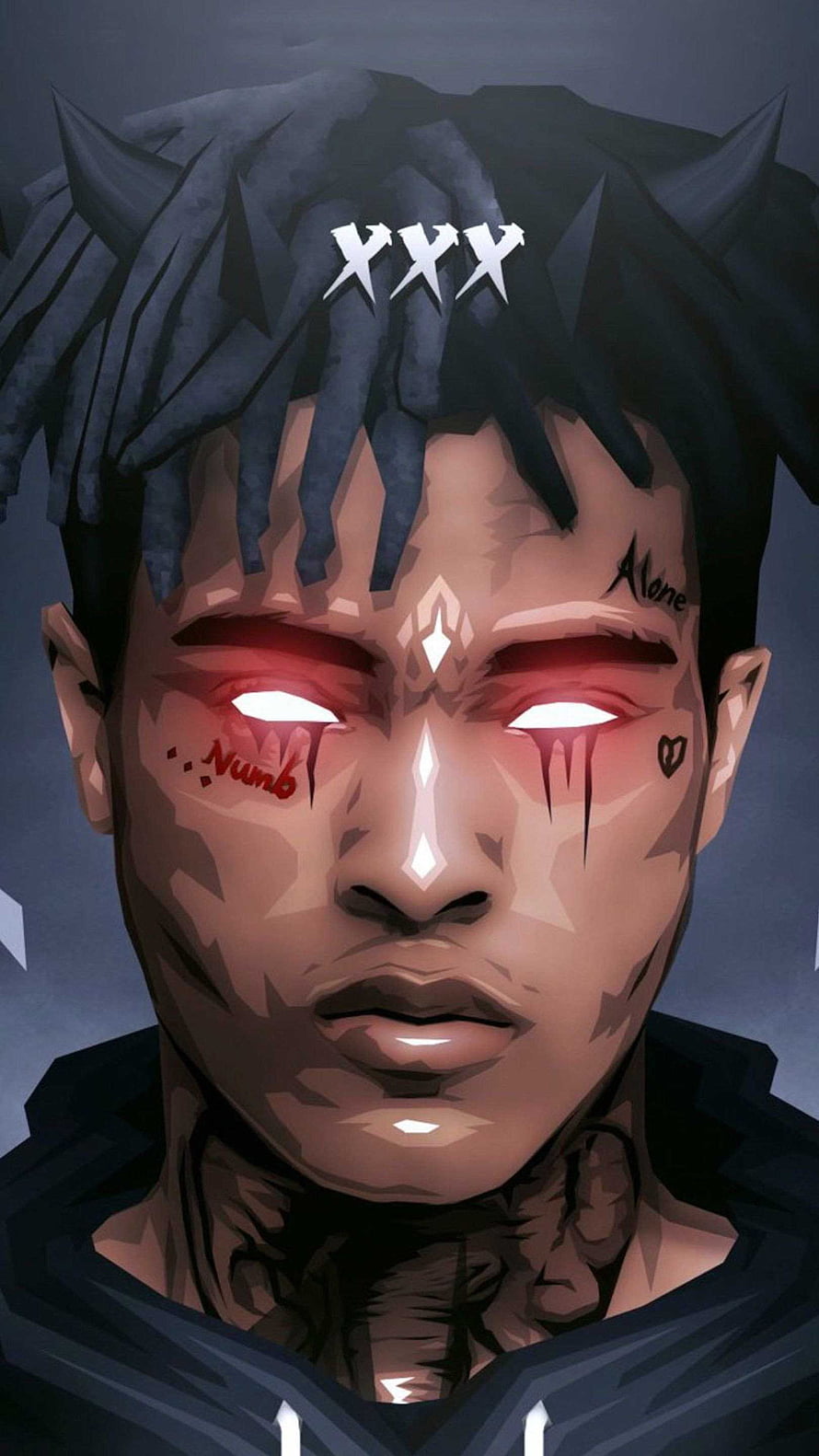 XXXTentacion Digital Portrait With Glowing Red Eyes And Facial Tattoos HD phone wallpaper