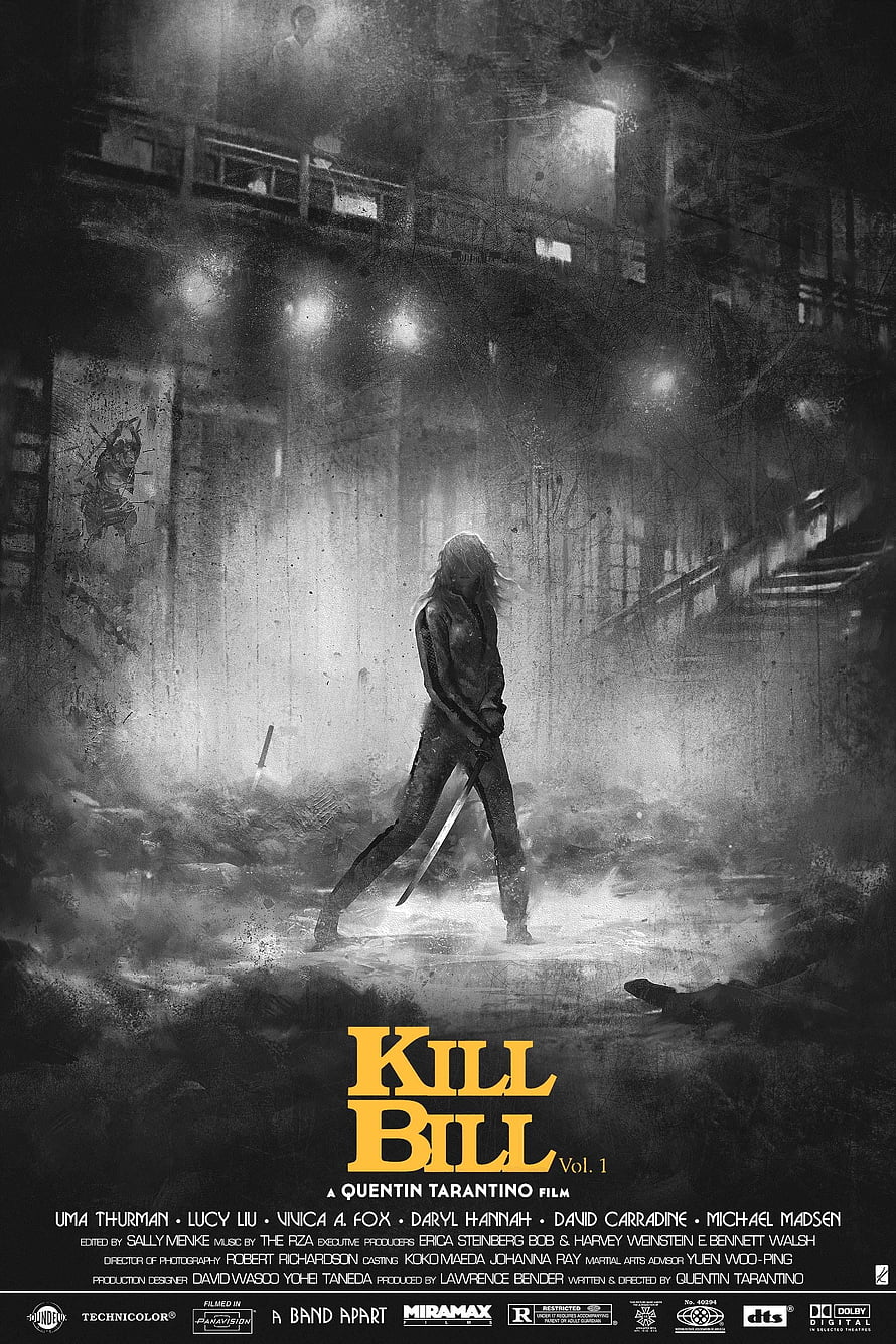Kill Bill Vol. 1 Movie Poster Featuring The Bride in a Dark Industrial Setting HD phone wallpaper