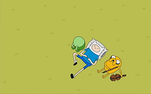 Adventure Time Finn and Jake Relaxing on a Green Grass Field HD wallpaper
