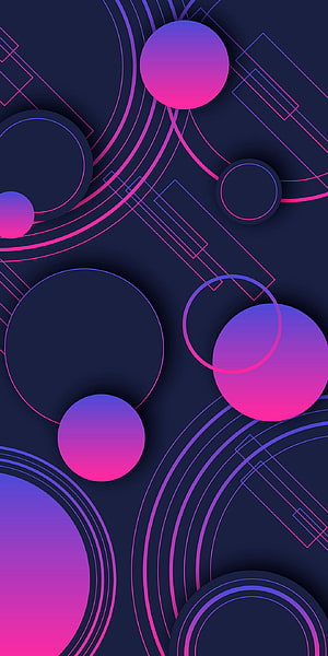 Neon Geometric Abstract Wallpaper with Purple and Pink Gradient Circles on Dark Navy Background HD phone wallpaper