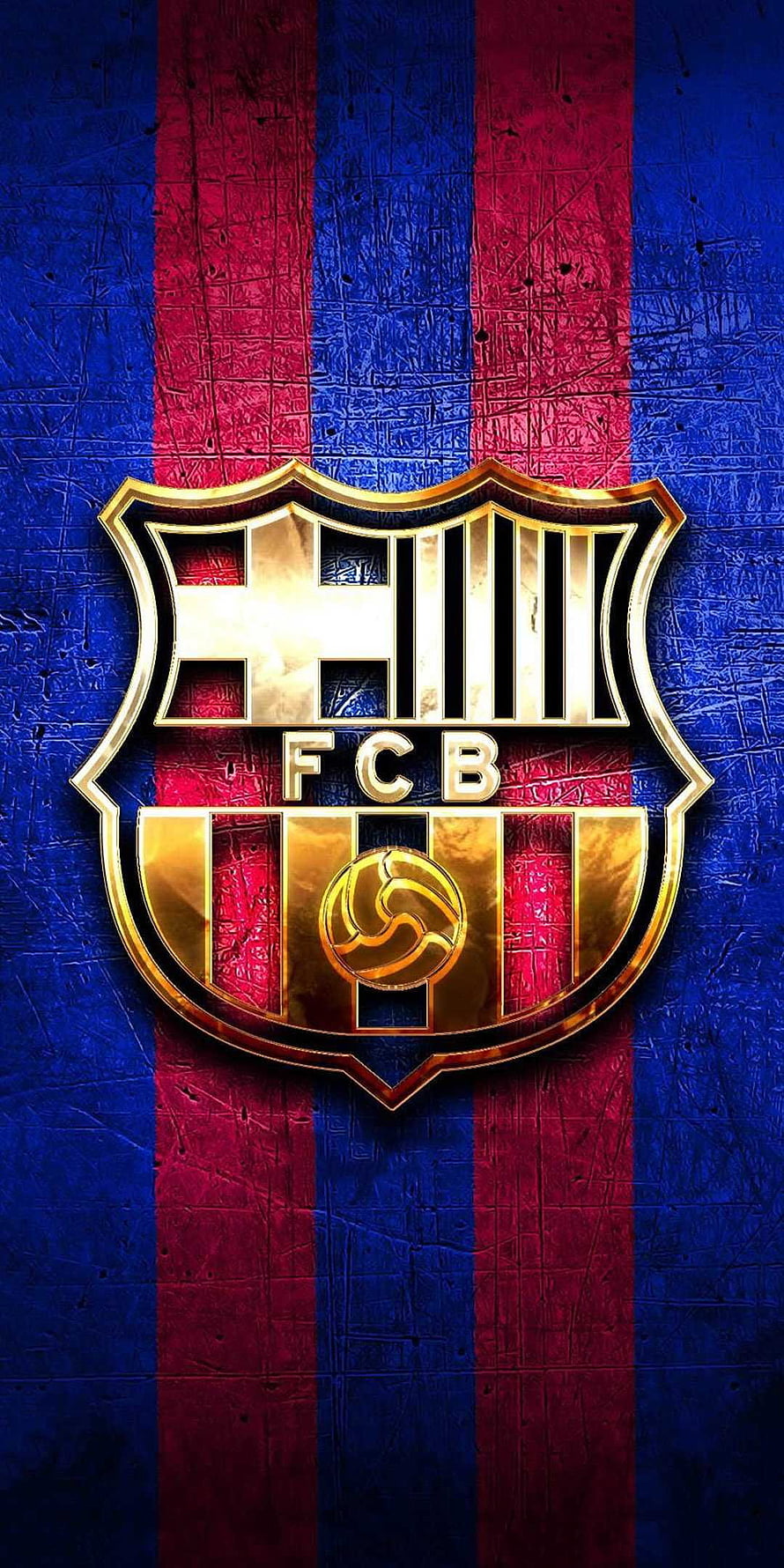 FC Barcelona Gold Crest Emblem on Textured Blue and Red Striped Background HD phone wallpaper