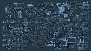 Hand-drawn data science and big data concept illustration with cloud computing and web icons HD wallpaper