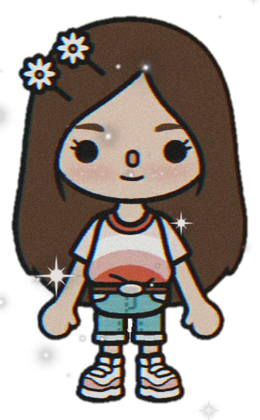 Cute Toca Boca Ava Character Illustration with Flower Hair Accessories and Sparkles HD phone wallpaper