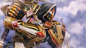 World of Warcraft Paladin in Ornate Golden Armor with Hood and Sacred Relics HD wallpaper
