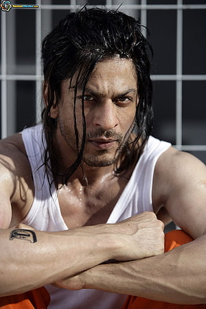 Shah Rukh Khan as Don in gritty prison portrait with wet hair and intense stare HD phone wallpaper