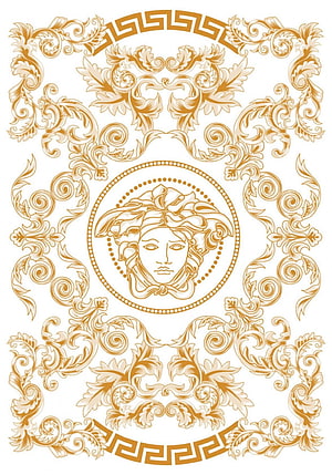 Versace Medusa Head Logo with Gold Baroque Ornament and Greek Key Border HD phone wallpaper