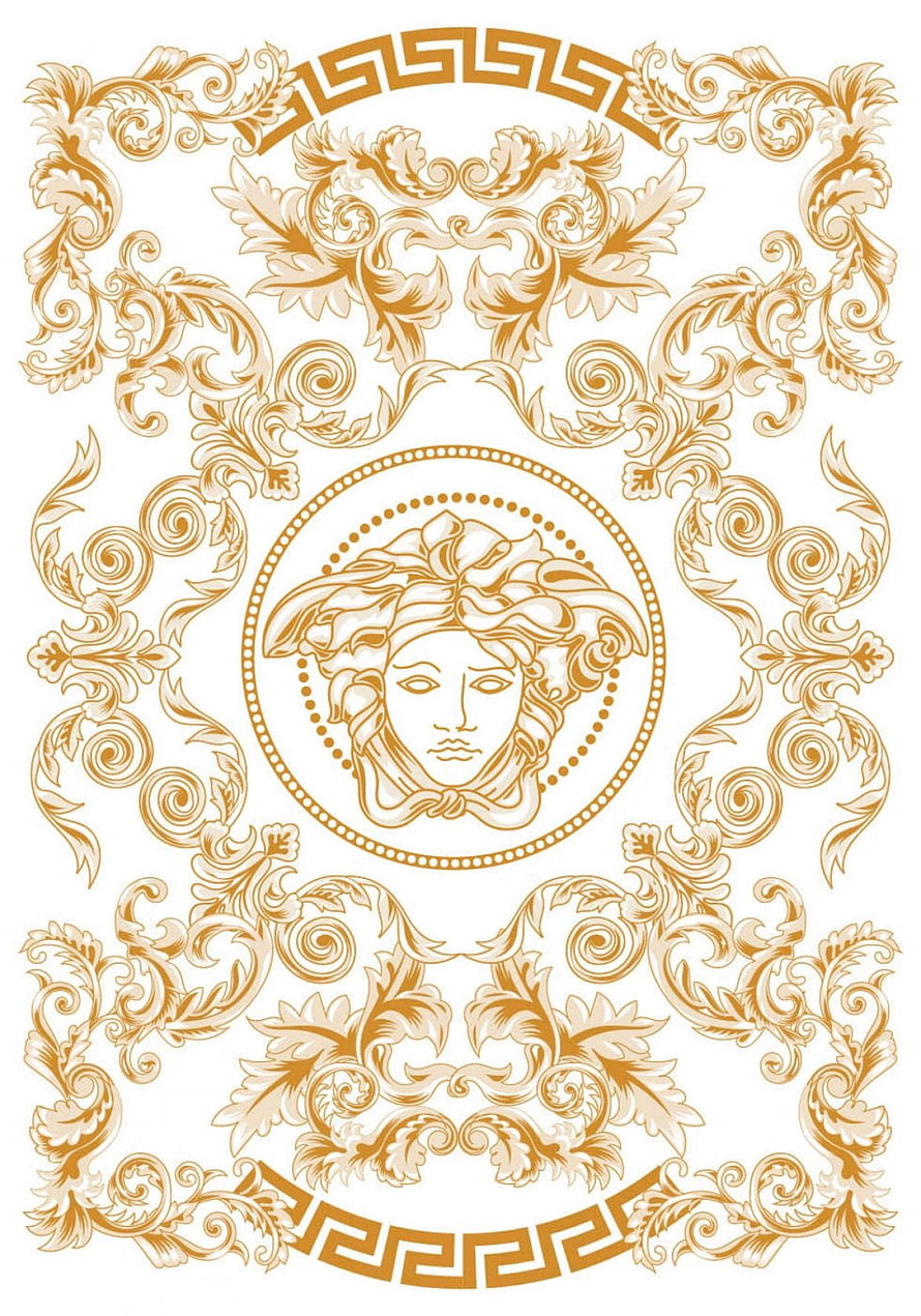 Versace Medusa Head Logo with Gold Baroque Ornament and Greek Key Border HD phone wallpaper