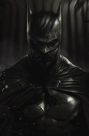 Dark and Gritty Batman Portrait in Black Armor and Cape HD phone wallpaper
