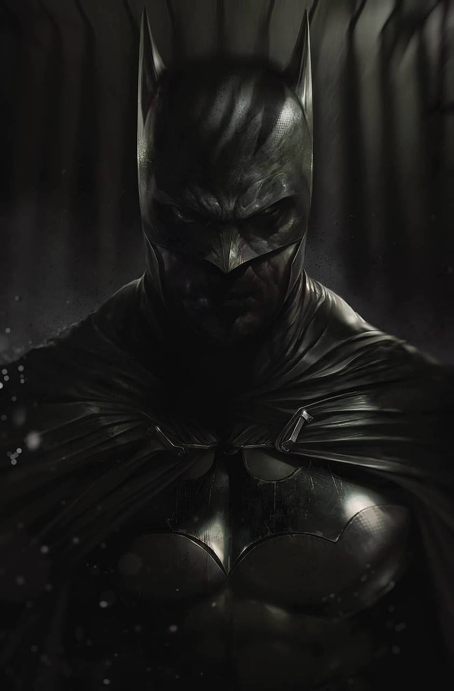 Dark and Gritty Batman Portrait in Black Armor and Cape HD phone wallpaper