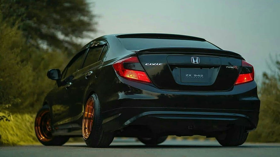 Black Honda Civic Type R Rear View With Bronze Wheels On A Desert Road HD wallpaper
