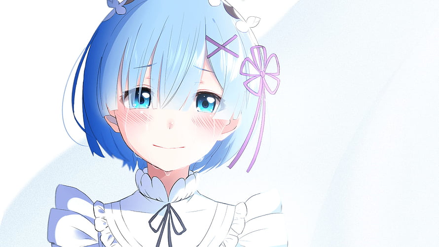 Rem from Re Zero Anime Character Portrait with Blue Hair and Ribbon HD wallpaper
