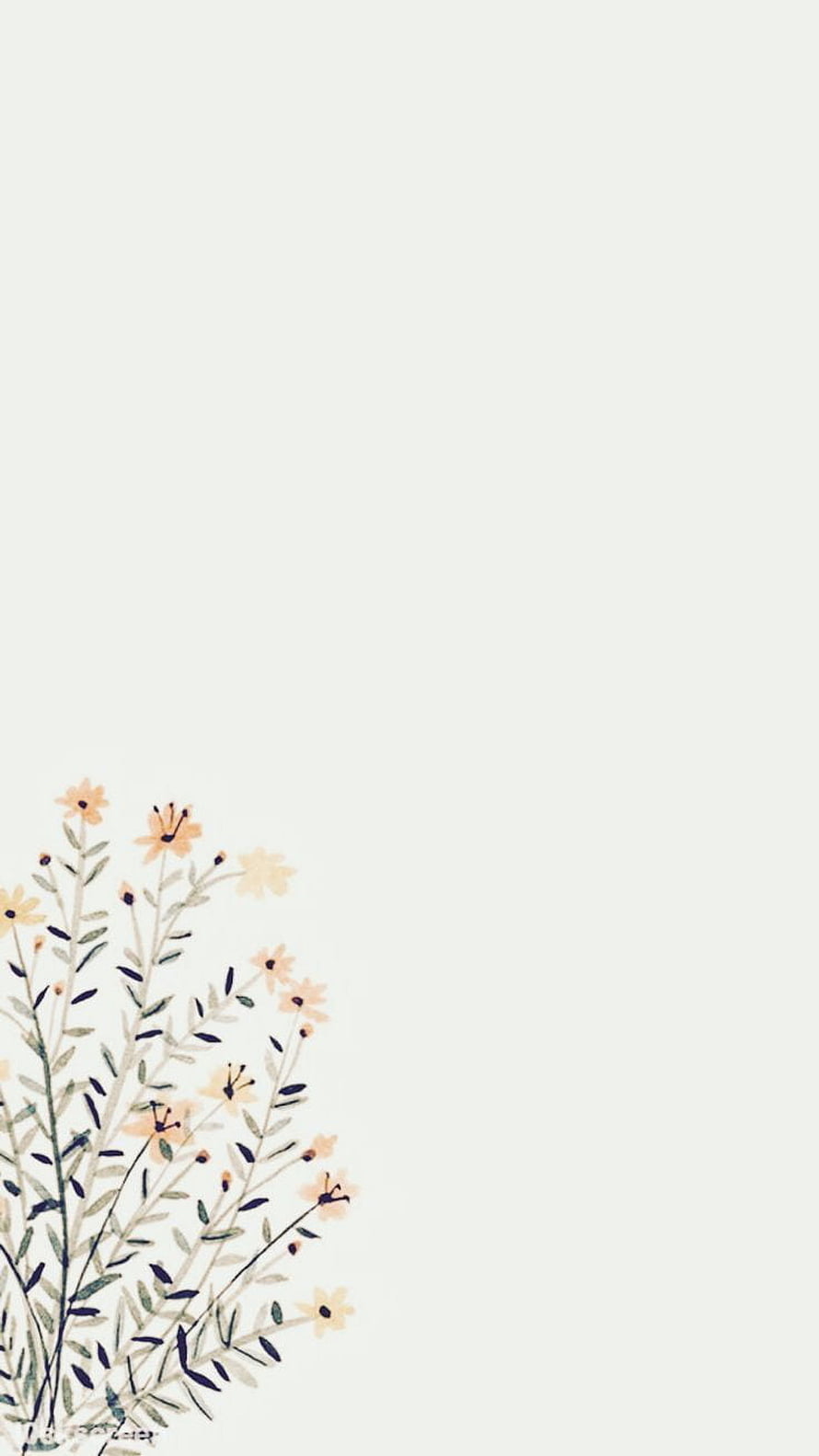 Minimalist Watercolor Wildflower Illustration on Soft Cream Background HD phone wallpaper