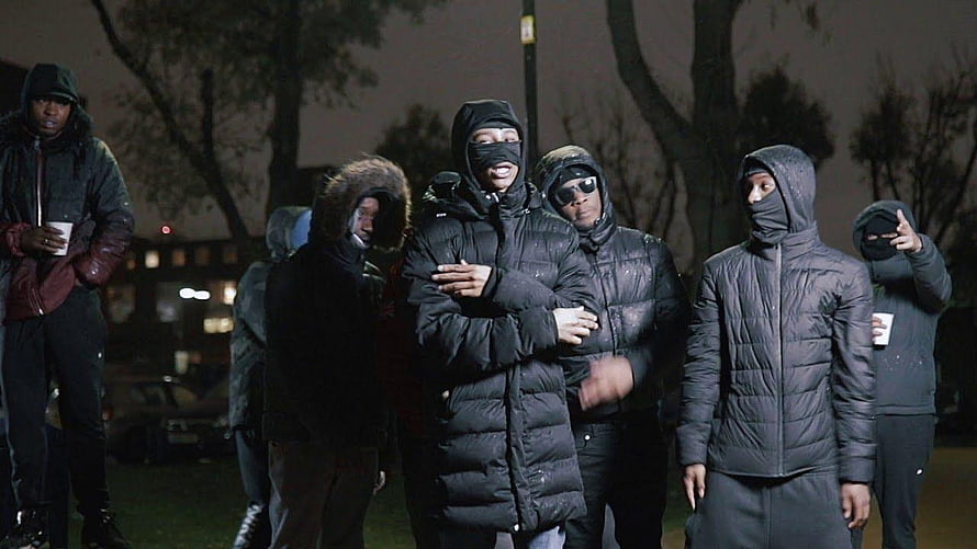 UK Drill Artists in Black Puffer Jackets and Masks at Night HD wallpaper
