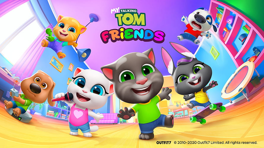 My Talking Tom Friends 3D Animated Characters in Colorful Playroom HD wallpaper