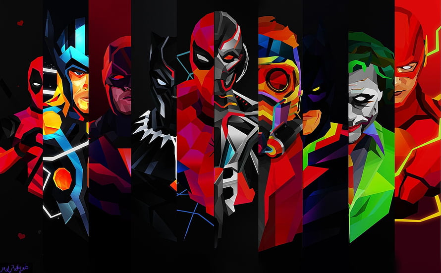 DC Comics Heroes and Villains Geometric Low Poly Digital Art HD wallpaper