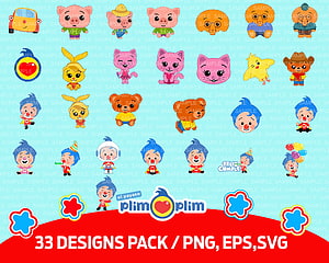 Plim Plim Cartoon Character Clipart Collection with Colorful Mascots and Logos HD wallpaper