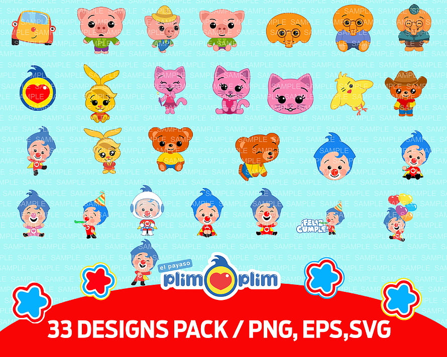 Plim Plim Cartoon Character Clipart Collection with Colorful Mascots and Logos HD wallpaper