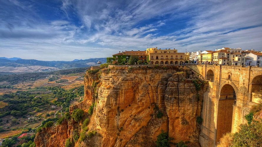 Ronda Cliffside Town and Puente Nuevo Bridge in Malaga Province Spain HD wallpaper