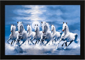 Seven White Horses Galloping Through Clouds Under a Bright Moon HD wallpaper