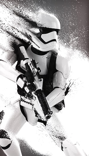 Star Wars First Order Stormtrooper in Dramatic Black and White Ink Splatter Art HD phone wallpaper