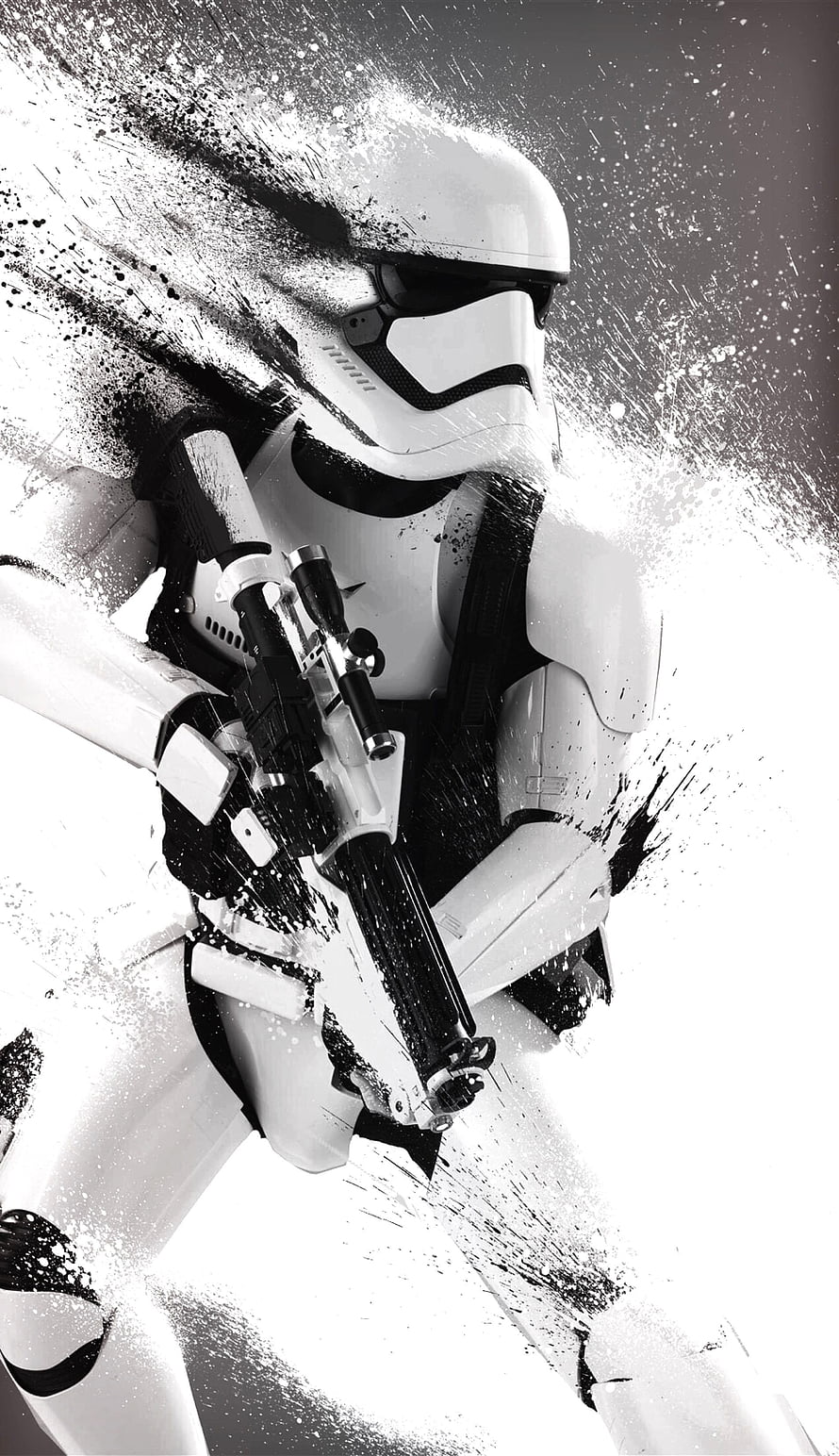 Star Wars First Order Stormtrooper in Dramatic Black and White Ink Splatter Art HD phone wallpaper