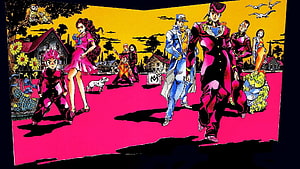 JoJo's Bizarre Adventure Part 5 Golden Wind Cast Walking Through Vibrant Italian Town HD wallpaper