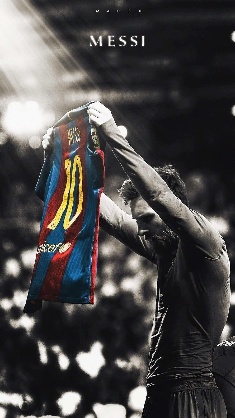 Lionel Messi Holding Up Barcelona Number 10 Jersey in Dramatic Stadium Lighting HD phone wallpaper