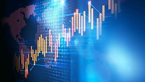 Global Financial Market Data Visualization with Rising Stock Charts and Binary Code HD wallpaper