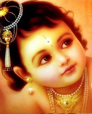 Adorable Baby Krishna Portrait with Traditional Indian Jewelry and Ornate Hairpiece HD phone wallpaper