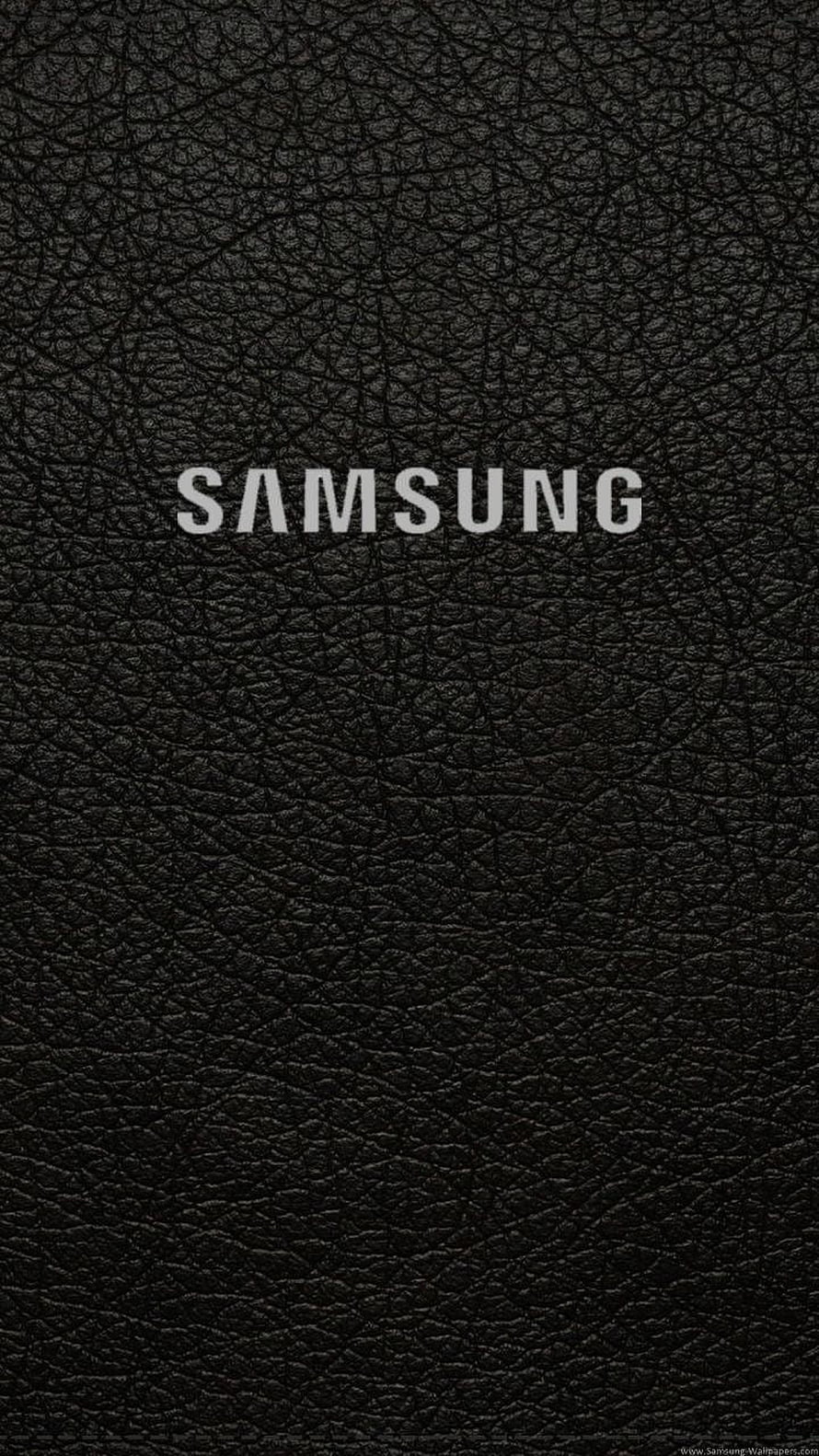 Samsung Logo on Black Leather Texture Background HD phone wallpaper