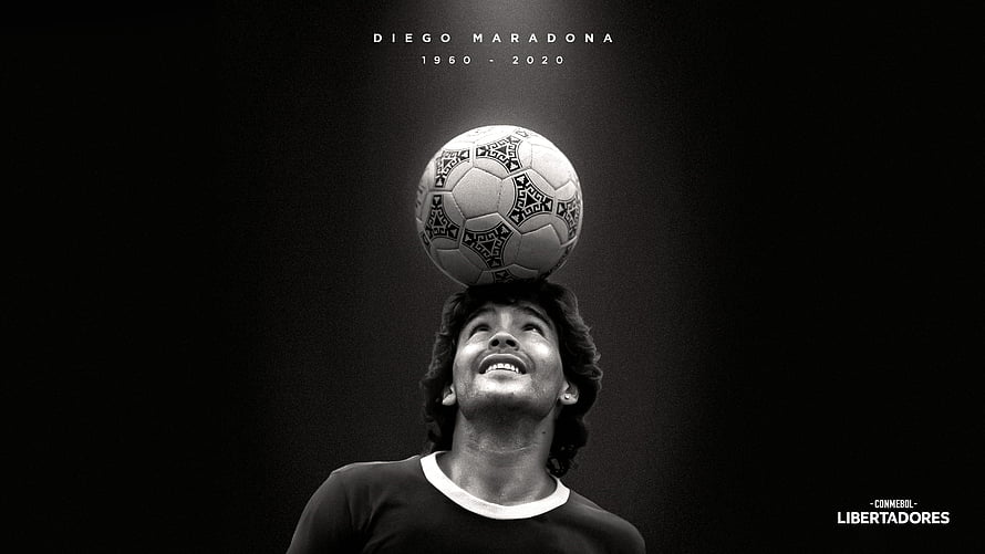 Diego Maradona Balancing Soccer Ball On Head In Black And White Tribute HD wallpaper
