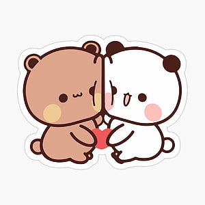 Bubu Dudu Cute Bear and Panda Couple Holding Heart Sticker Design HD phone wallpaper