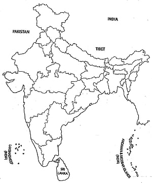 Black and White Outline Map of India with State Boundaries and Neighboring Countries HD phone wallpaper
