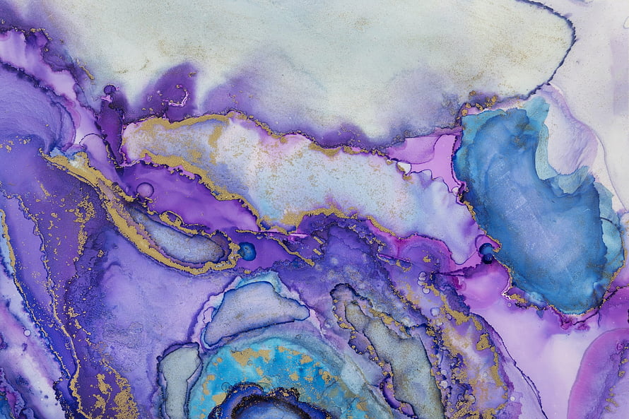 Abstract Alcohol Ink Art with Purple, Blue, and Gold Marble Texture HD wallpaper