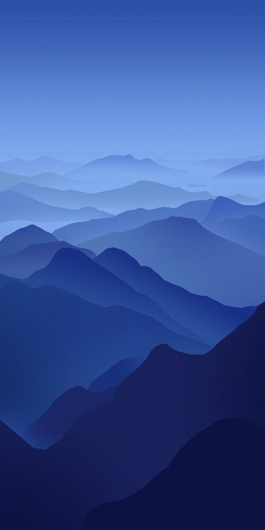 Minimalist Blue Mountain Landscape with Layered Misty Ridges and Gradient Sky HD phone wallpaper