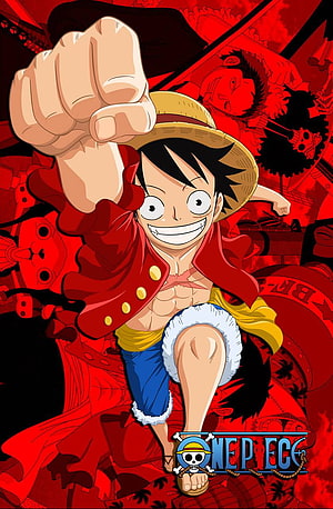 Monkey D. Luffy in Red Coat and Straw Hat with Fist Raised in One Piece Anime Art HD phone wallpaper