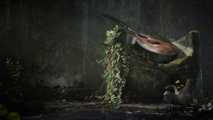 The Last of Us Part 2 Abandoned Room with Overgrown Violin and Mossy Armchair HD wallpaper