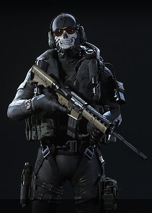 Ghost from Call of Duty in Full Tactical Gear Holding an Assault Rifle HD phone wallpaper