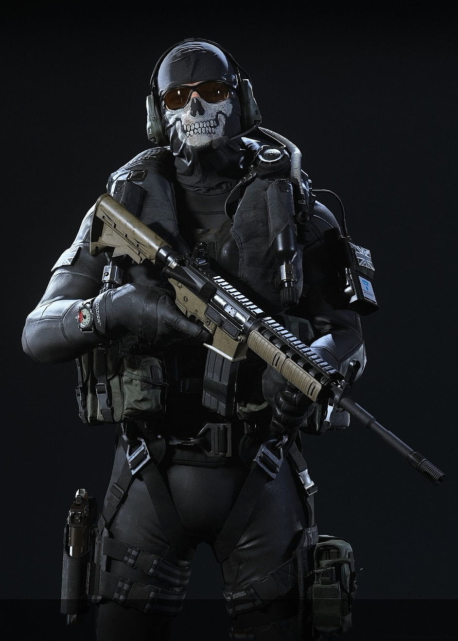 Ghost from Call of Duty in Full Tactical Gear Holding an Assault Rifle HD phone wallpaper