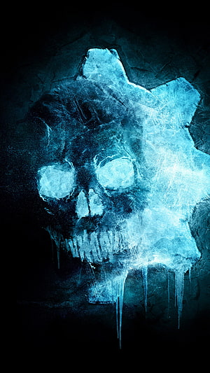 Gears of War 5 Skull Emblem with Icy Blue Frost and Dripping Ice Texture HD phone wallpaper