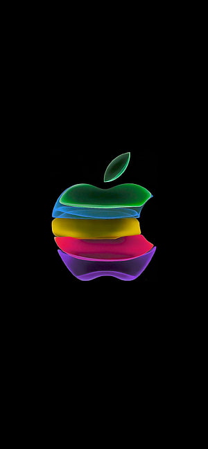 Iridescent Apple Logo with Layered Colorful Slices on Black Background HD phone wallpaper