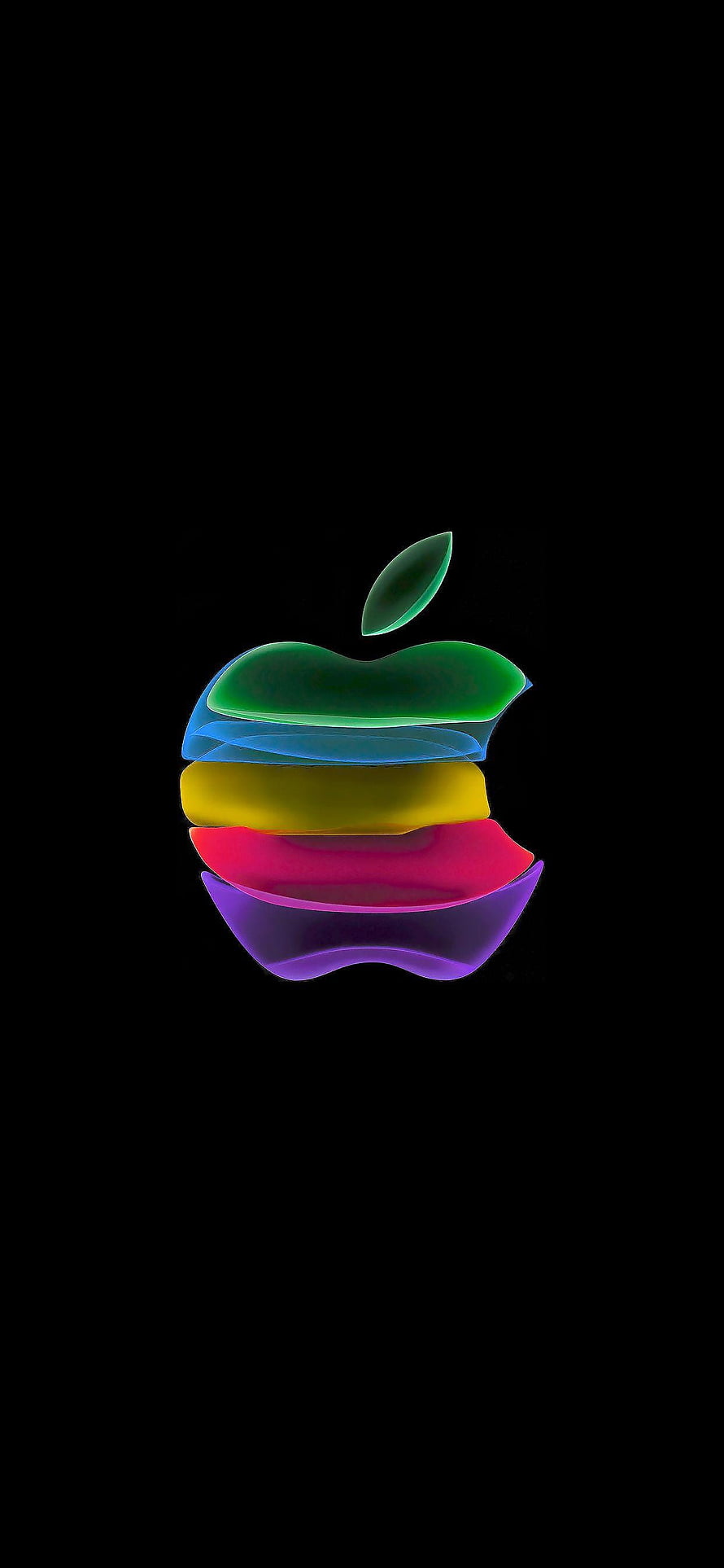Iridescent Apple Logo with Layered Colorful Slices on Black Background HD phone wallpaper