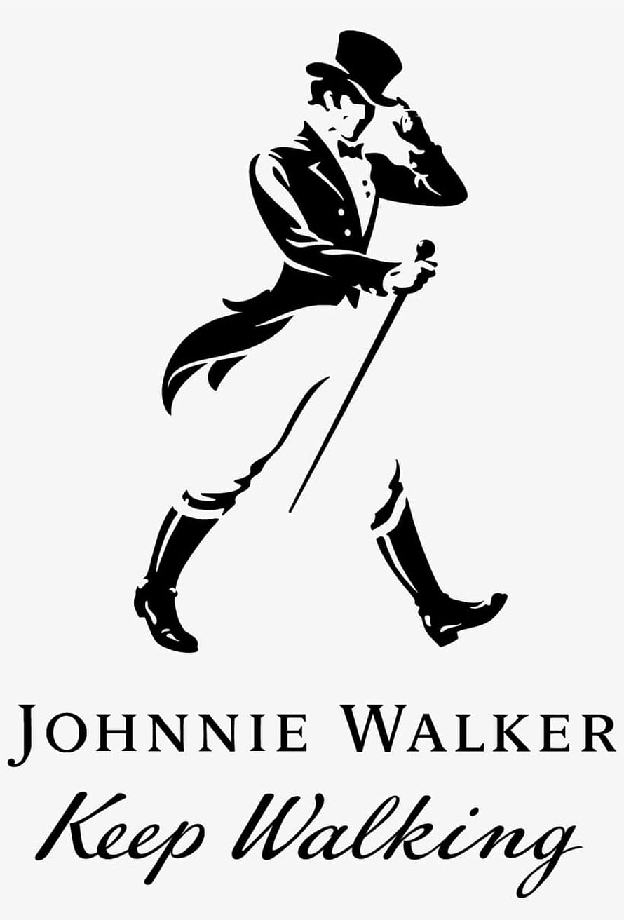 Johnnie Walker Striding Man Logo with Keep Walking Tagline on White Background HD phone wallpaper
