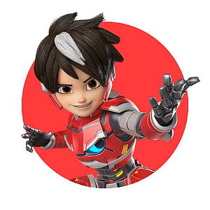 Mechamato 3D Animated Character in Red and Silver Robot Suit with Dynamic Pose HD phone wallpaper